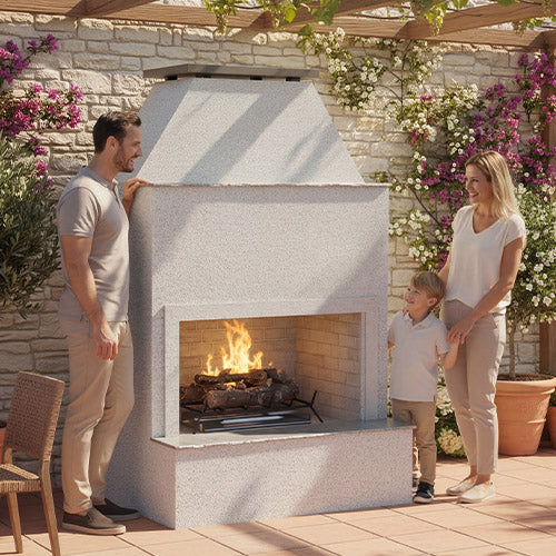 CalFlame-Durango-Outdoor Fireplace w/ Extended Bottom Mantel