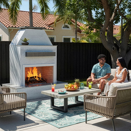 CalFlame-Key West- Outdoor Fireplace with Bottom Mantel
