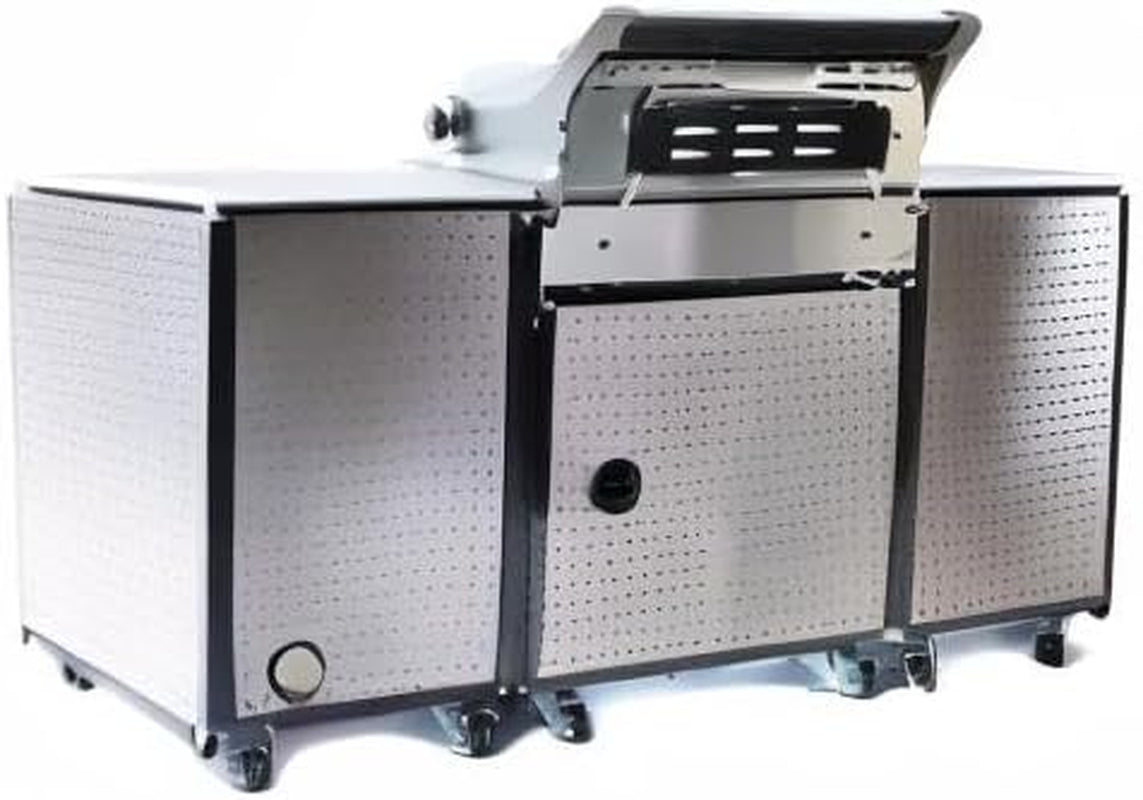 Premium 70"W Black Stainless Steel Outdoor Kitchen Island BBQ Gas Grill with Compact Refrigerator & Rotisserie Burner + Dual Sided Griddle Plate + Charcoal Tray + Natural Gas Conversion Kit